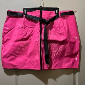 PVC Pretty Little Thing hot pink zipper mini skirt with matching belt